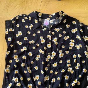 Black daisy button down shirt.